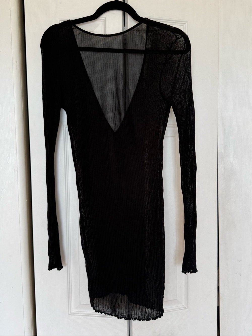 Free People Sheer Black Long Sleeve Cover Up, Backless